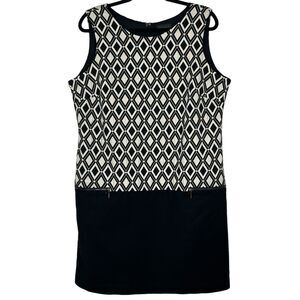 Worthington Dress Size 16 Black Ivory Sleeveless Shift Dress Cotton Stretch